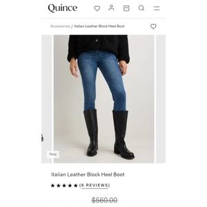 Quince Italian Leather Block Heel Boot Black Knee High‎ Tall Boots Womens 9